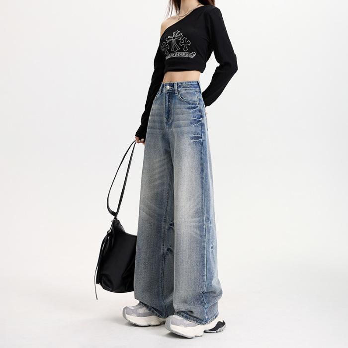 

Джинсы женские весенние вышитые джинсовые свободные и драпирующиеся джинсы с широкими штанинами женские весенние узкие брюки с широкими штанинами женские весенние 2XL