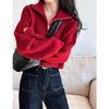 Women's Korean Style Stand Collar Half-Zip Thick Knit Sweater for Autumn/Winter