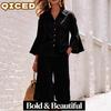 QICED Women's Fashion Casual Spring Autumn Long Sleeve POLO Neck Pants Suits