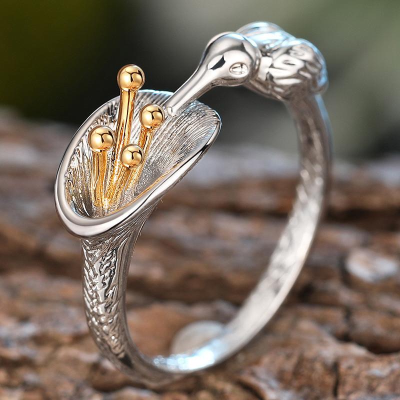 Kupferblumen Blätter Offener Ring Für Frauen Punk Vintage Verstellbare Fingerringe Vogel Tier Schmuck Geburtstagsgeschenk resizable gray