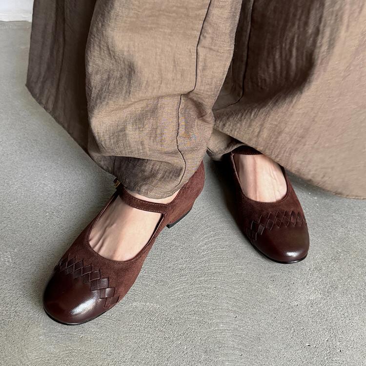 Vintage Mary Jane shoes frosted sheepskin one-word strap single shoes women's 2025 autumn new low-heeled all-leather women's shoes