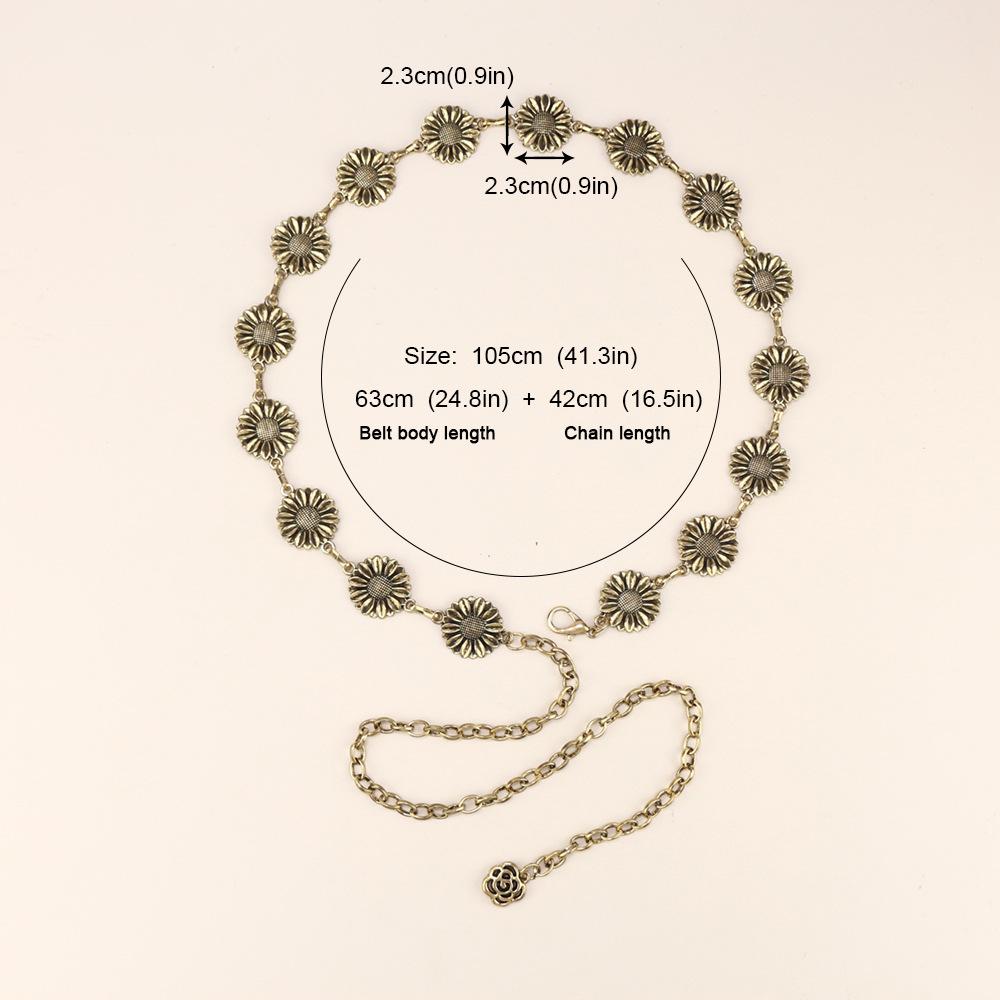 Waist Chain Women'S High Sense Women'S Retro Sunflower Summer With Skirt Metal Chain Belt