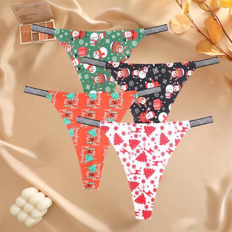 

FINETOO 4 шт. стринги со снежинками и Санта-Клаусом, сексуальное дышащее женское нижнее белье, стринги с низкой талией, рождественские трусики с бриллиантами XL&Set