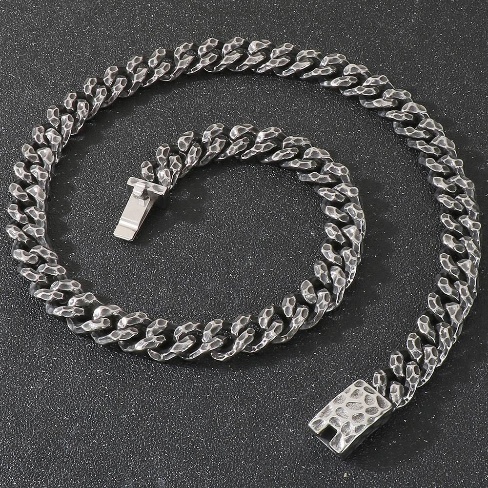 60CM Long 13MM Width Choker Necklace Man Solid Stainless Steel Curb Cuban Link Chain Necklaces for Men Male Jewelry Vintage