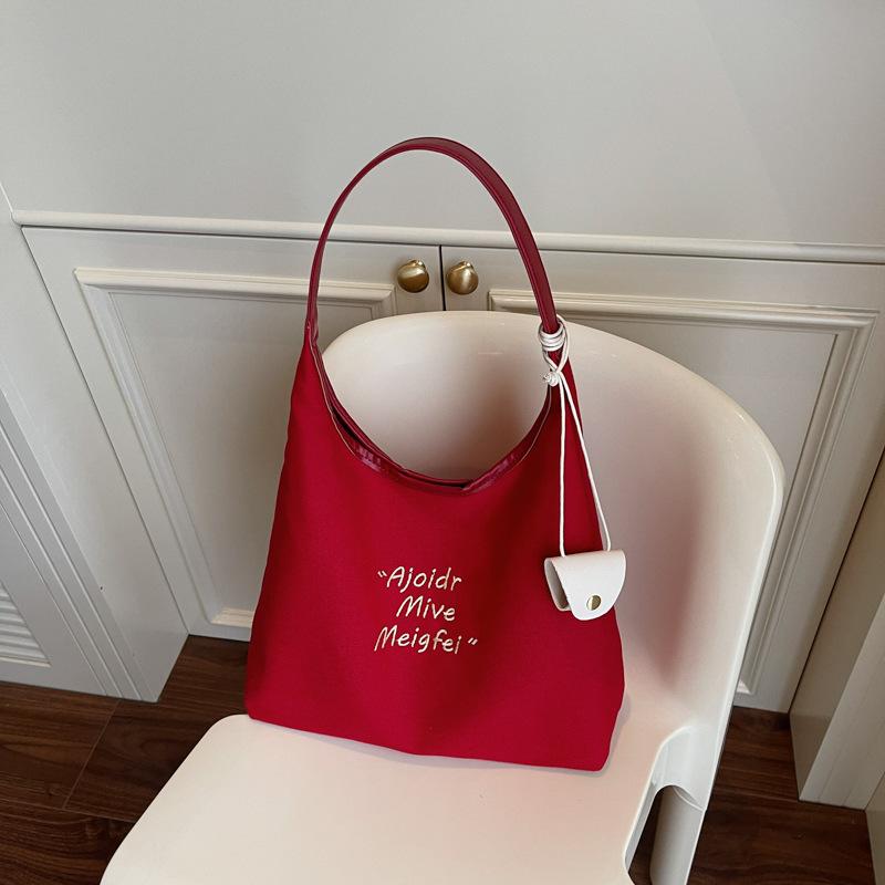 

New style canvas tote bag large capacity shoulder bag lazy style class commuter bag червоний