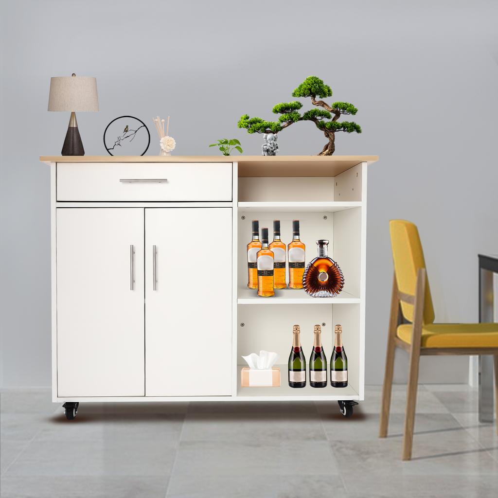 Wooden Kitchen Cart with Wheels, Mobile Kitchen Island with Drawer & Storage, Rolling Serving Trolley  Organizer for Dining Room