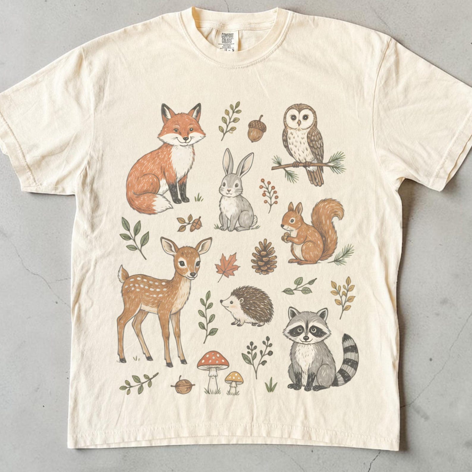 Woodland Animals Shirt, Cute Forest Animal Tee, Unisex Cottagecore Nature Shirt, Fox Deer Owl Squirrel Tee, Woodland Creatures Gift L