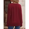 Solid Color V-neck Loose Long-sleeved T-shirt Button-down Top