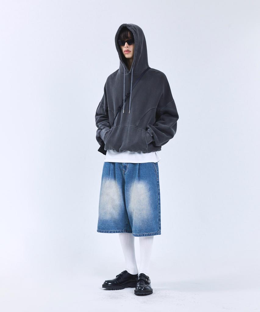 STANDARDERROR 87-Stan174 Heavy Washed Bermuda Denim Pants Deep Blue