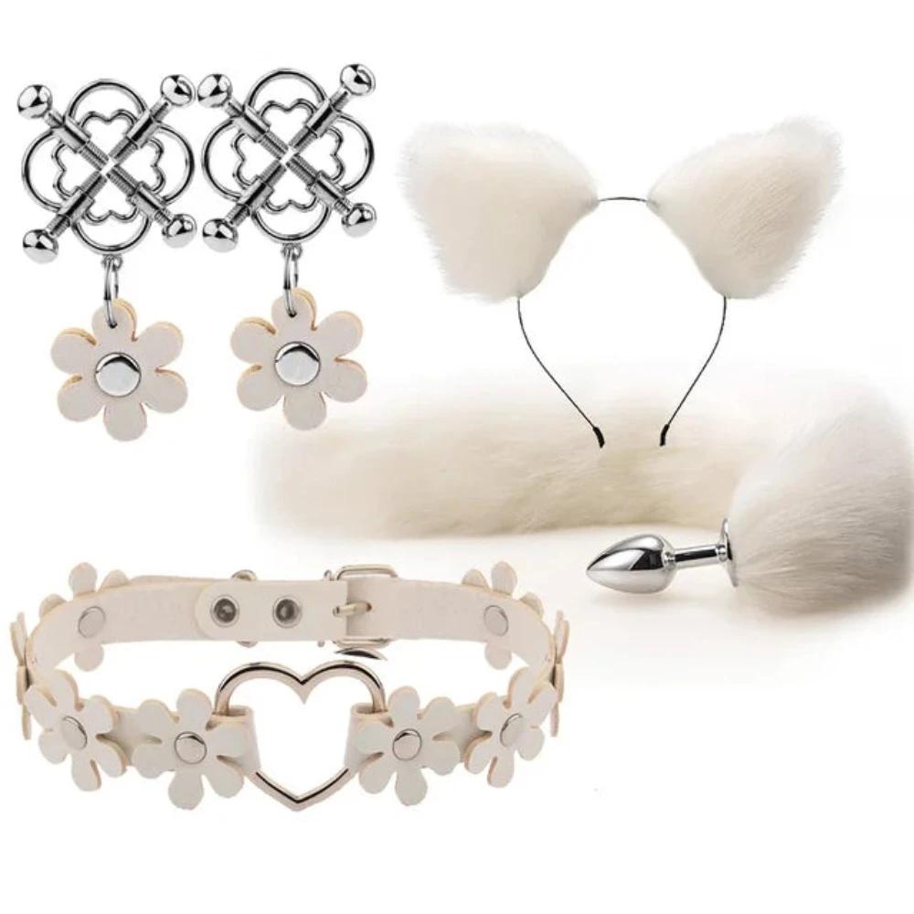 Cute Fox Tail Anal Plug Cat Ears Headbands Set Adult Toys For Women Butt Plug Tails