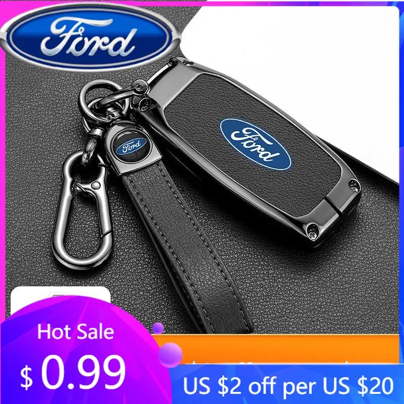 New 2026 Car Sticker Ford New 2025 Hot Leather Car Key Cover Shell Fob Holder Protector Case Keychain Accessories For Ford Trans