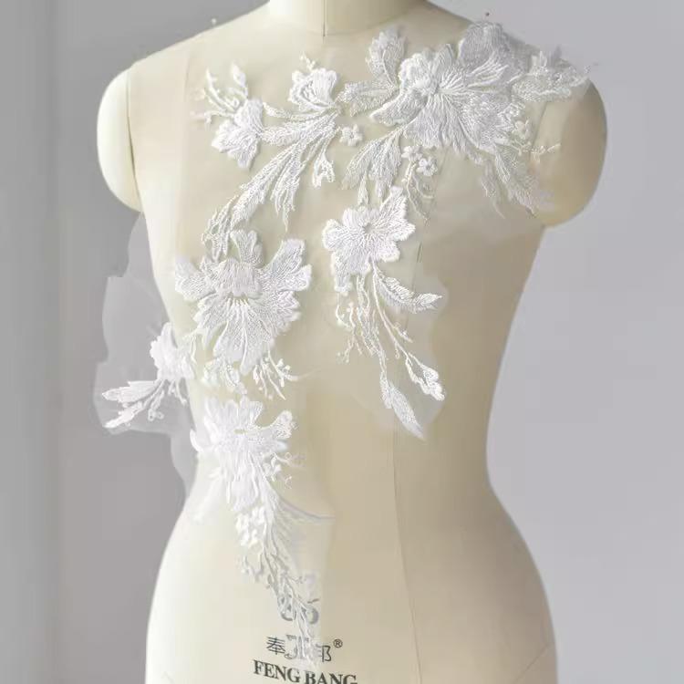Exquisite Rayon Cotton Embroidered Lace Flower Sticker Wedding Dress Handmade Diy Material Clothing Decorative Accessories
