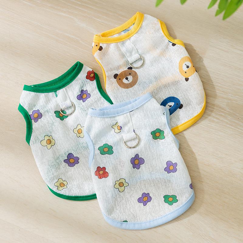 Pet Dog Clothes Cute Full of Mesh Traction Vest Spring and Summer Breathable and Comfortable Than Bear Teddy Pomeranian