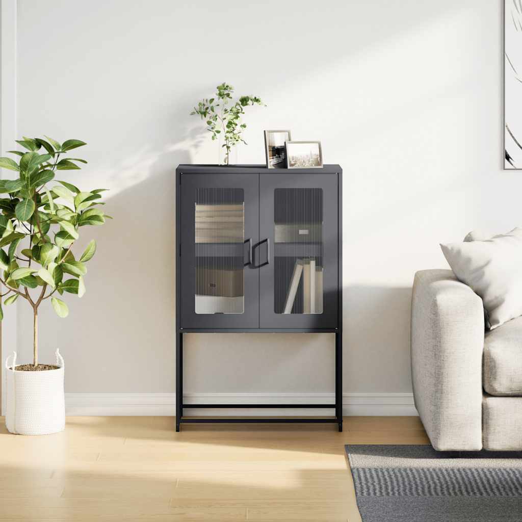 Komoda Wysoka Antracyt 68X39X107 Cm Stal