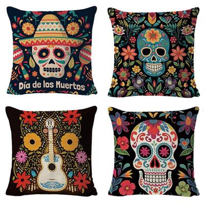 Creative Halloween Decoration Cushion Cover Classic Skull Pumpkin Series Printed Pillowcase Terrifying Bat Pillow Cover
