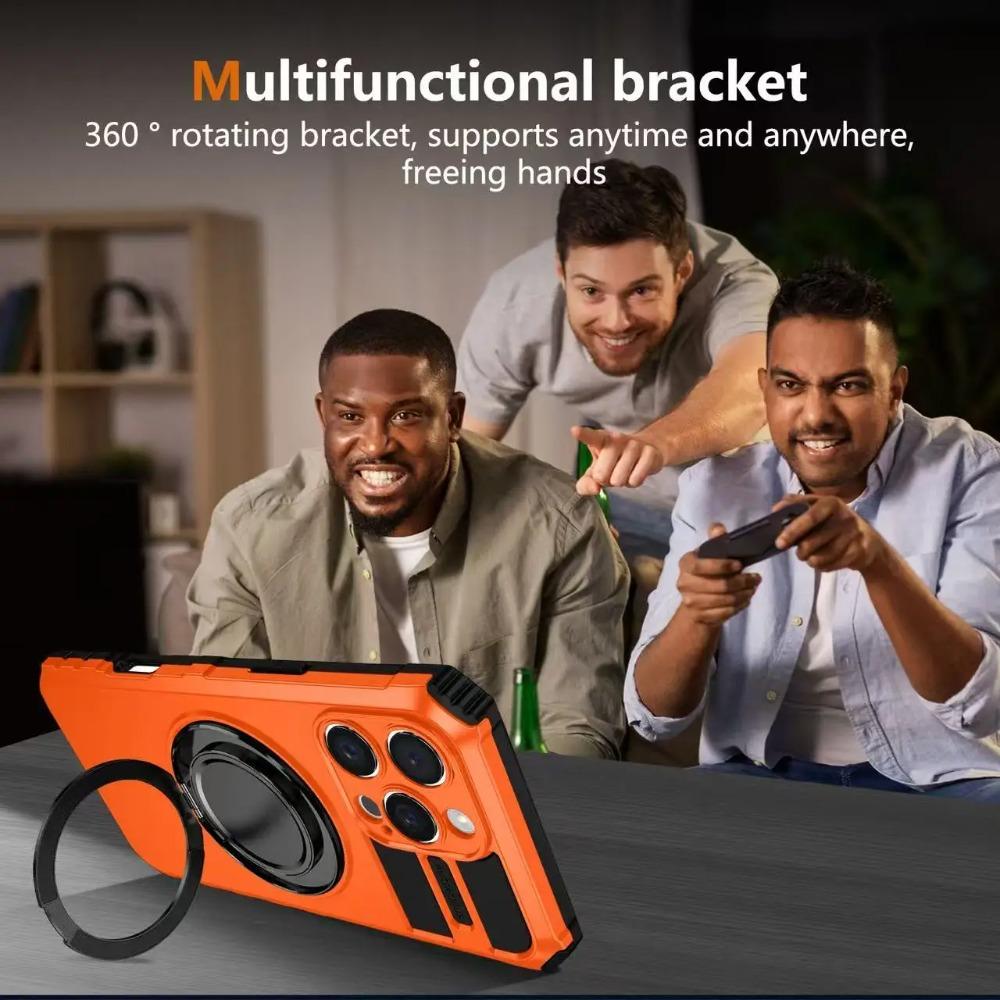 Rugged Magnetic Car In-vehicle Phone Case for IPhone 17 16 15 14 Plus 13 12 Pro Max 360 Degree Metal Rotating Bracket Ring Cover