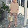 Floral Print Casual Round Neck Mid-Sleeve Top and Pants Set