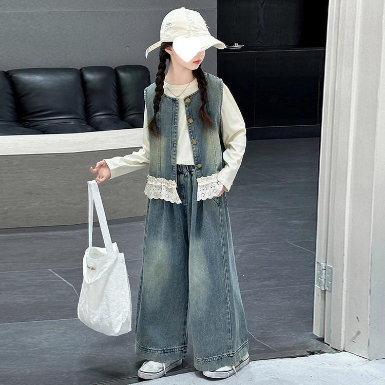 

Girls Trendy Three-Piece Denim Vest Set - Autumn 2025 Fashion Size 150