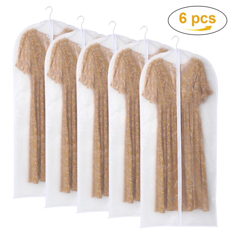 6pack Storage Garment Covers Translucent Dress Bag Waterproof Dustproof Clothing Cover Clothes