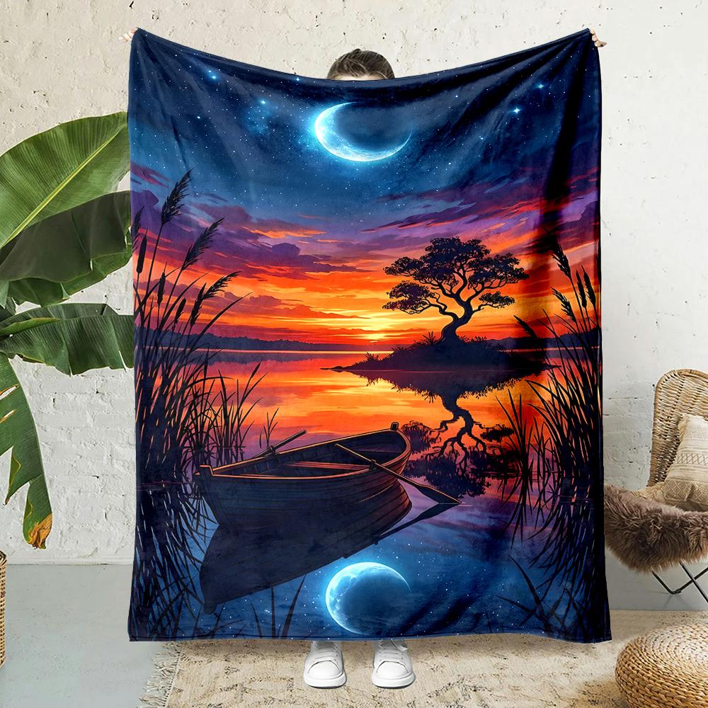 Multiple Sizes Moon Phases with Botanical Patterns Print Blanket Adult Children Warm for Home Travel Soft Comfortable Blanket