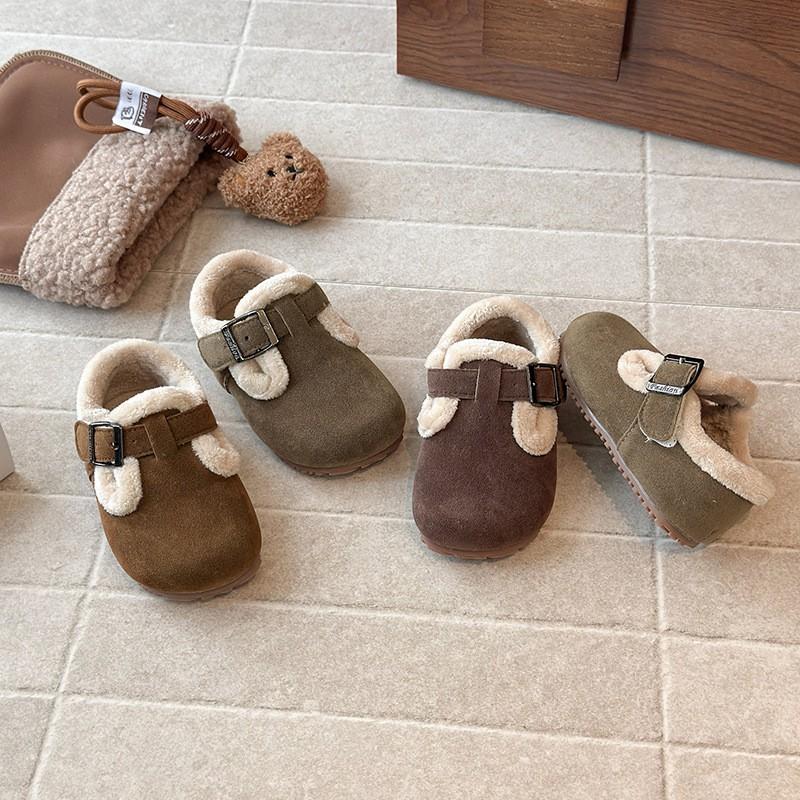 Kids Winter Fuzzy Lined Slip-On Loafers Boys Girls Soft TPR Sole Cotton-Lined Indoor Shoes