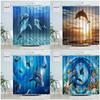 Funny Dolphin Shower Curtains Sunset Ocean Animals Tropical Fish Coral Children Bathroom Decor Polyester Bath Curtain with Hooks