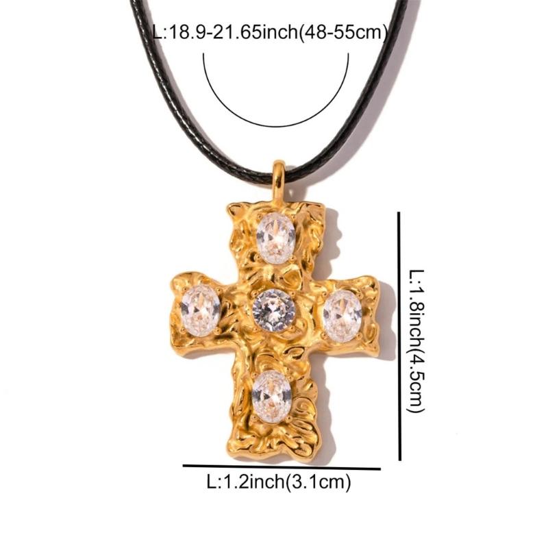 Diamond Studded Neckchain Fashionable Crucifix Pendant Necklaces Adjustable Collarbone Chain Cross Jewelry Ornament