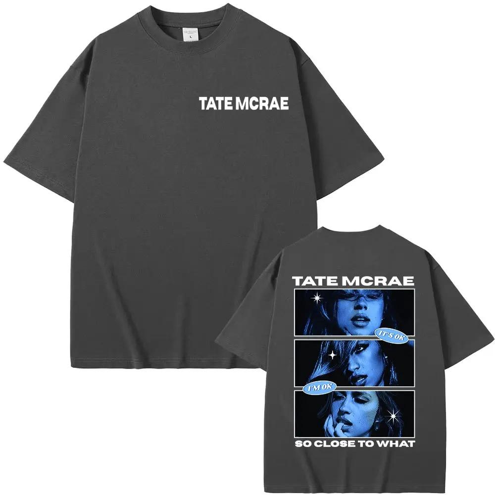 T-shirt Graphique Pop Star Tate McRae Si Proche De Quoi Unisexe Tendance Vintage Surdimensionné Manches Courtes Streetwear