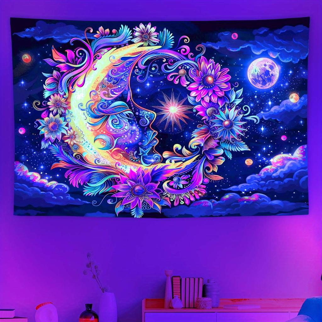 VIKAMA Bohemian Moonlight Magic Tapestry Face, Moon, and Star Theme Bedroom Room Decor Bohemian Style Living Room