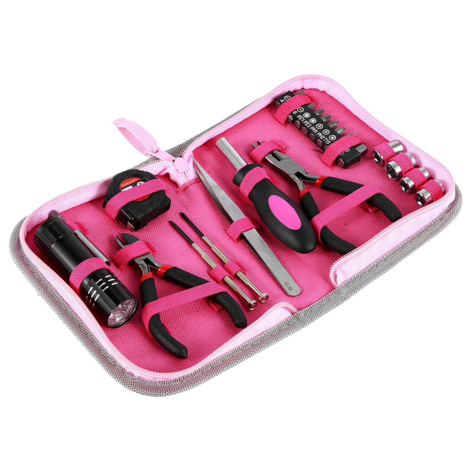 

23Pcs Household Repair Tool Kit Multifunctional Pink Home Hand Tool Set with Storage Bag Portable Women Repair Tool Combination розовый