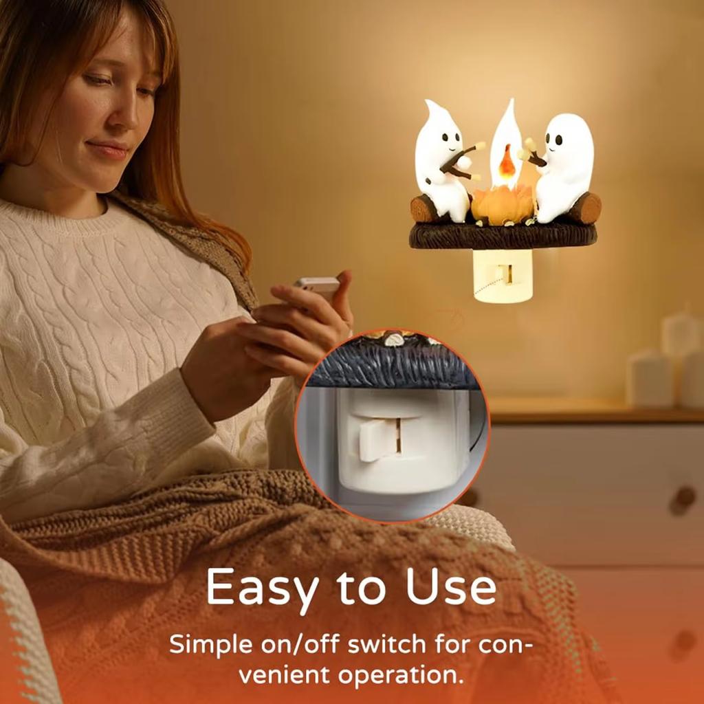 New Fashionable Ghost Campfire Nightlight Ghost Campfire Flickering Plug In Night Light Halloween Ghost Pumpkin Night Light