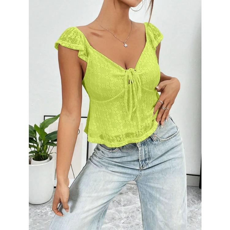 2025 Summer Fashion Casual Blouse Lace Lace Strap V-neck Top