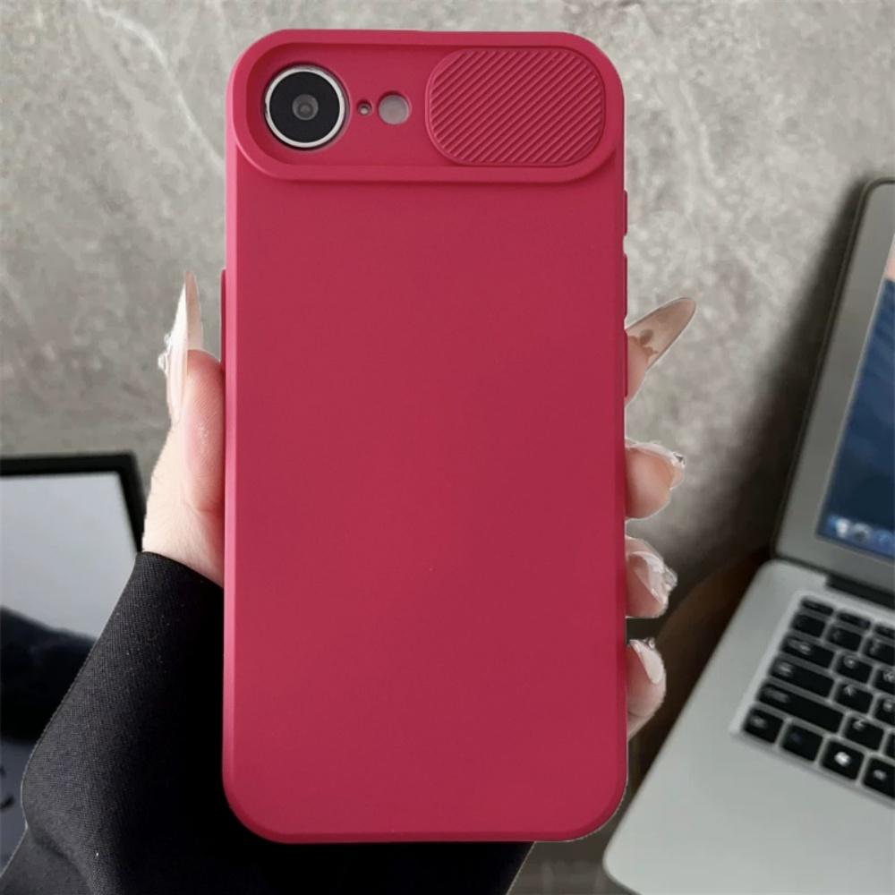 Soft Silicone Slide Camera Protection Case for iPhone 16 16E 15 14 13 12 11 Pro Max Plus X XS XR SE4 Mini TPU Shockproof Cover