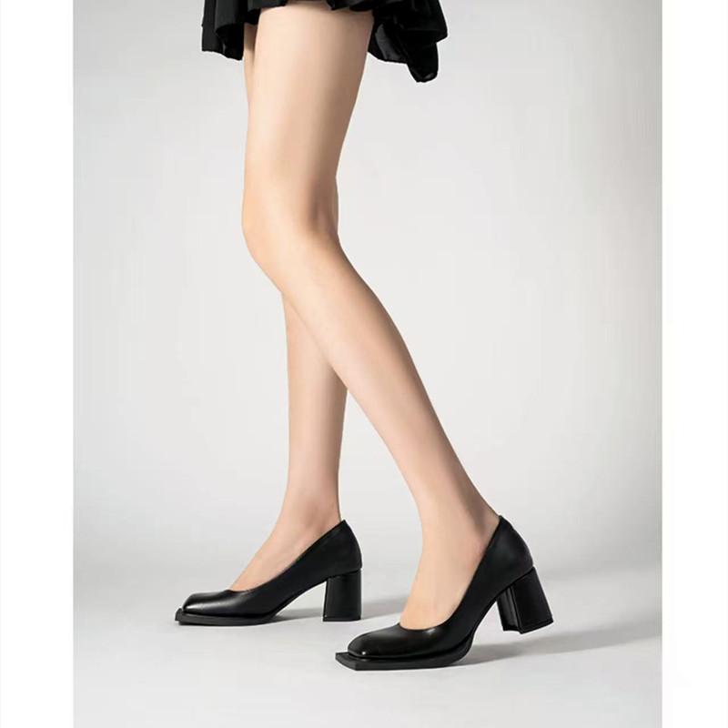Fashion Luxury Designer Women's Pumps Sexy Square Toe Chunky Heel High Heels Black Soft Leather Elegant Evening Dress Shoes for Women