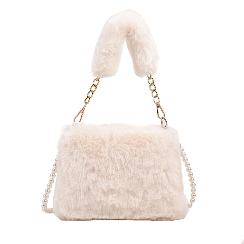 IELGY Plush Bag Autumn Winter Pearl Chain Crossbody Bag
