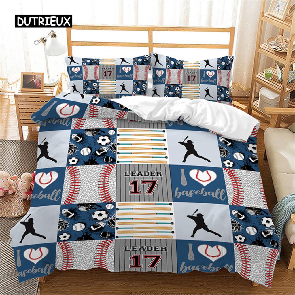Boys Basketball Duvet Cover 3D Ball Pattern Sports Theme Bedding Set Queen Microfiber Football Competitive Game Comforter Cover