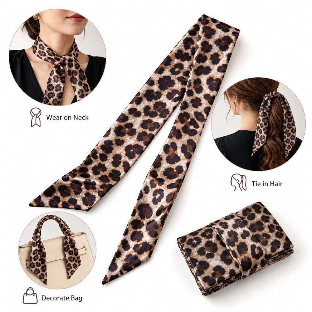 Leopard Print Small Silk Scarf Decoration Neck Scarf New Slender Scarf Neckwear/Wrist/Waistband