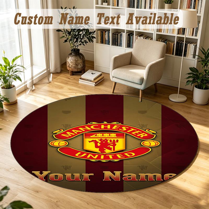 Round Rug Custom NameManchester United Pattern Non Slip Carpet Home Floor Decor