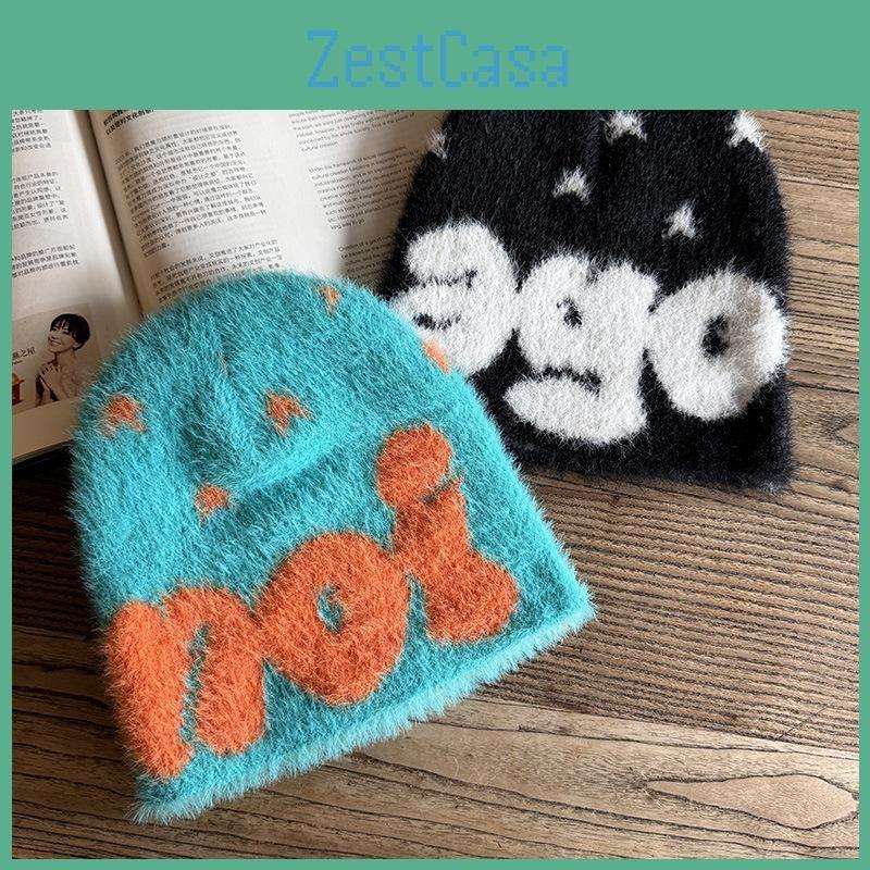 Letter Ago Pattern Knitted Beanie Cap Fashionable Breathable Hat Gifts Warm