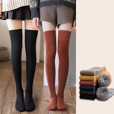 Thicken Thigh High Socks Women Solid Long Stockings Warm Wool High