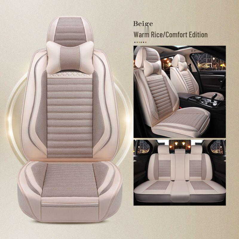 Universal Cotton Linen Car Seat Cover - Four Seasons Enveloping Fabric Cushion