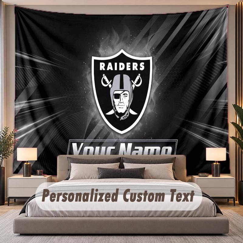 Custom Name Text Tapestry Las Vegas Raiders Personalized Polyester Wall Tapestry For Bedroom And Room