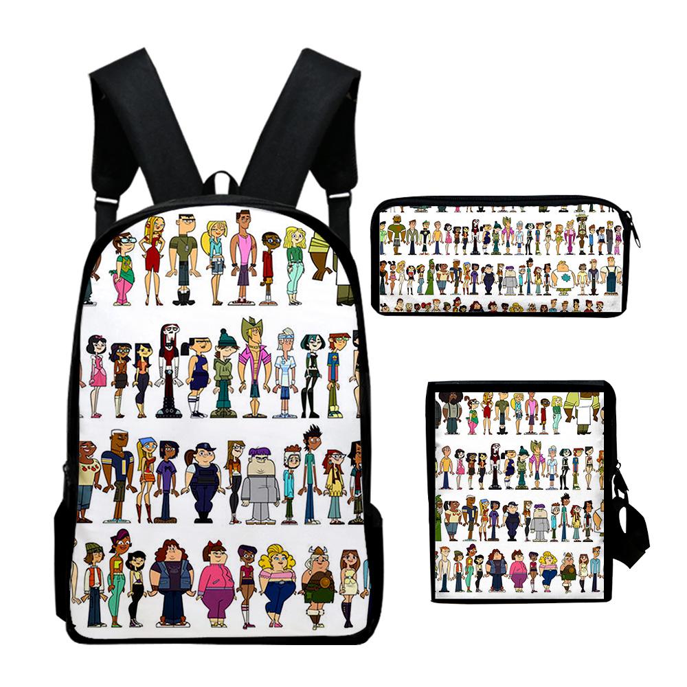 Klassische Neuheit Total Drama 3D-Druck 3 Stück/Set Schüler Rucksäcke Laptop Tagesrucksack Rucksack Schräg getragene Tasche Federmäppchen