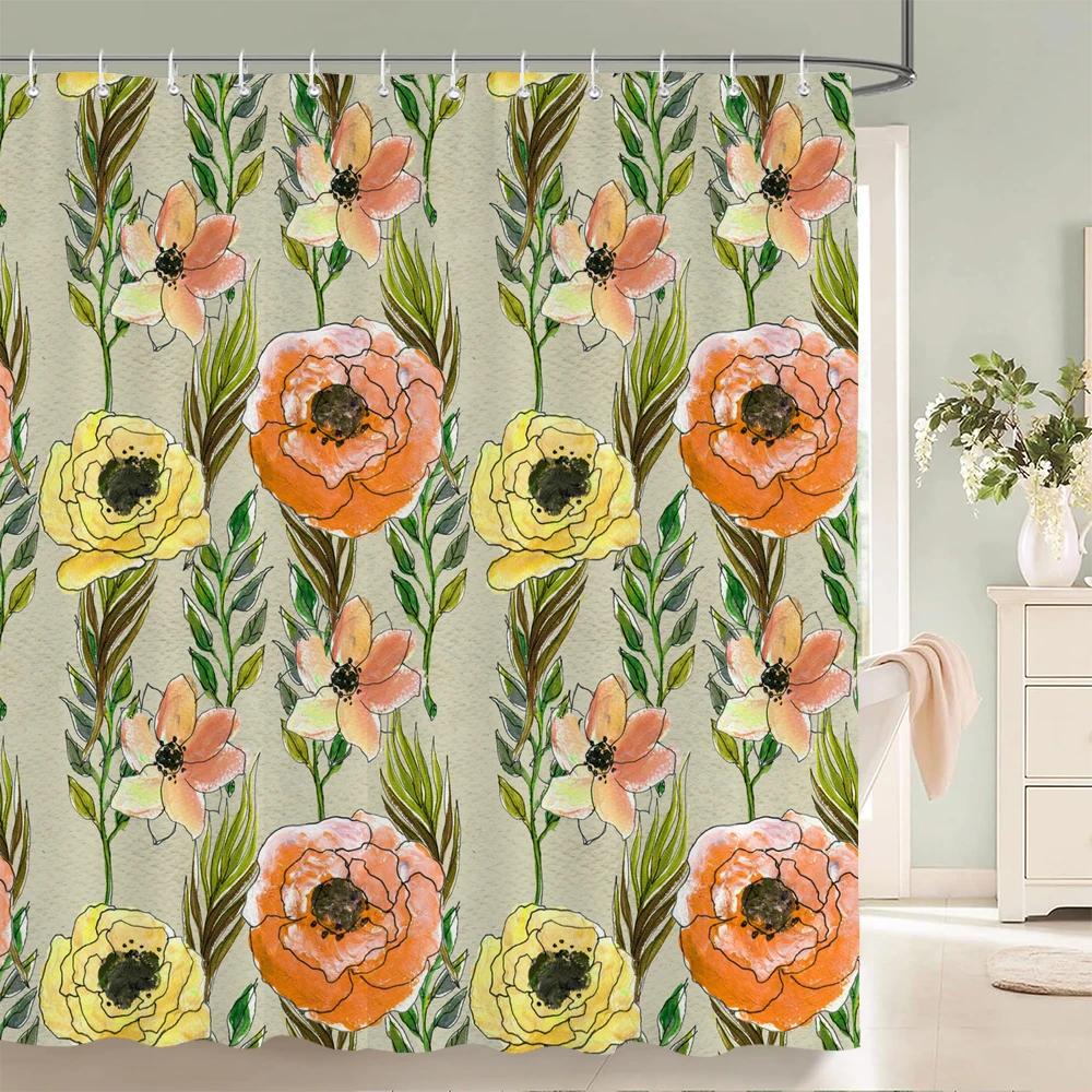 Beautiful Flower Shower Curtains Watercolor Flowers Floral Home Decoration Curtain for Bathroom Polyester Fabric Bath Curtain