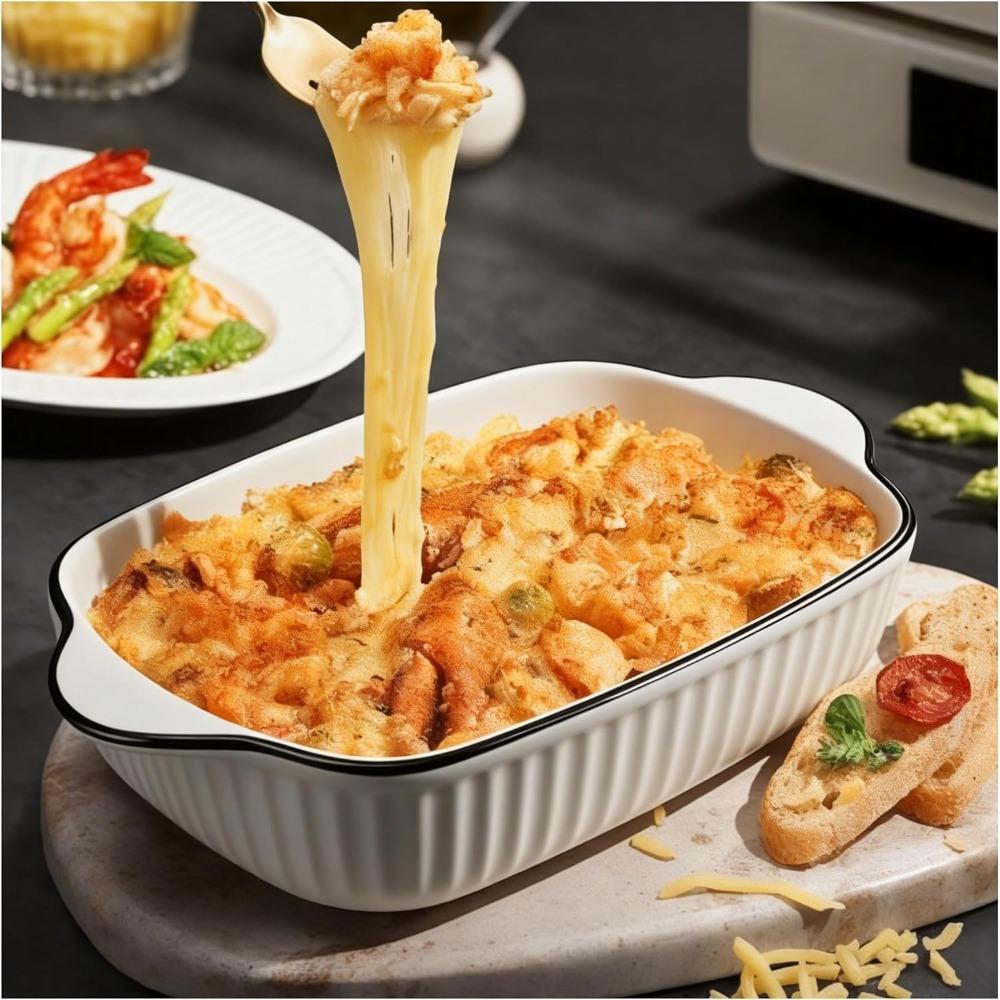 2-teiliges rechteckiges Keramik-Backblech mit zwei Griffen, Streifenmuster, Käse-Risotto-Backform, Backofen