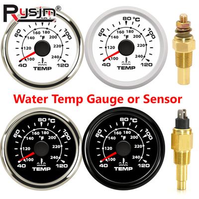 Waterproof 52mm Water Temp Meter Temperature Gauge 40-120℃ with 8 Color Backlight Thermometer Sensor for Car Boat Motorcycle RV
