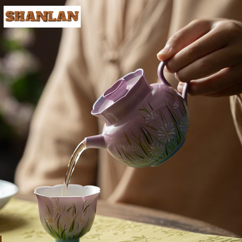 140ml Hand-painted Daisy Teapot Luxury Tea Infuser Pot Tea Maker Kettle With Ball Hole Flower Tea Chinese Tea Set Decoration