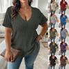 Spring Summer Women's Tops Solid Color V-neck Loose Pit Stripe Brushed Short Sleeved T Shirt