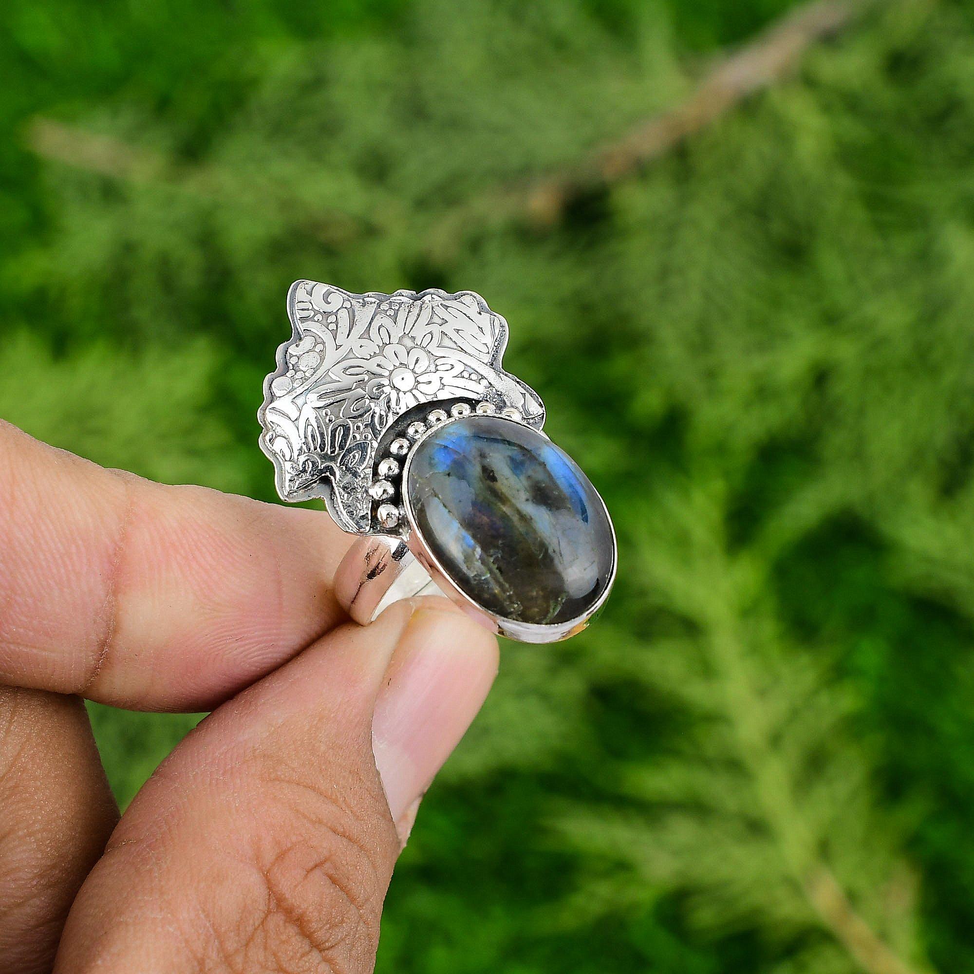 

Распродажа ко Дню матери Кольцо-обещание с лабрадоритом Юбилейное кольцо из стерлингового серебра 925 пробы Adjustable