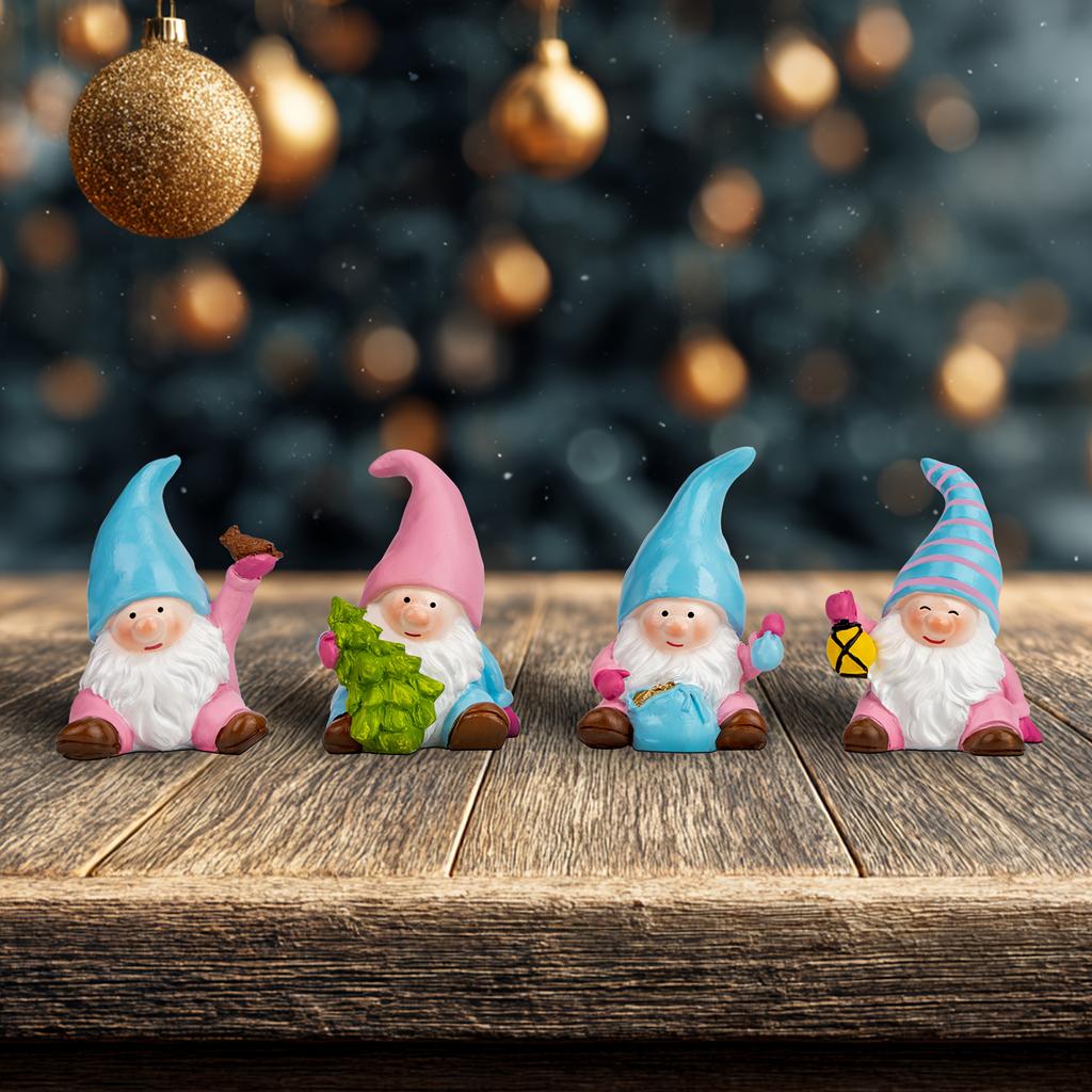 4PCS/set Christmas Ornament Mini Resin Old Man Snow House Saint Christmas Tree Small Pendant Holiday Party Birthday Best Gifts